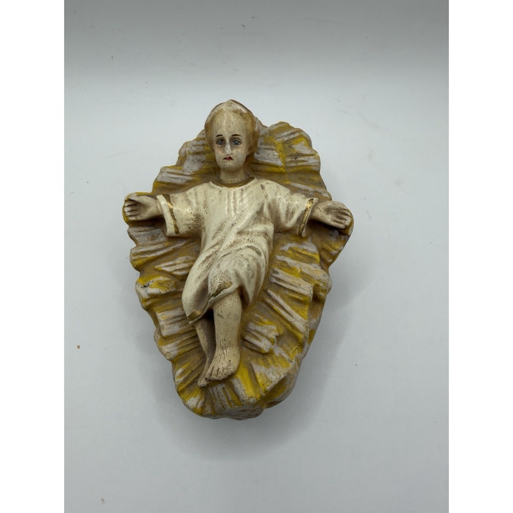 Vintage Baby Jesus Nativity Manger Figurine Hand Painted Religious Christmas